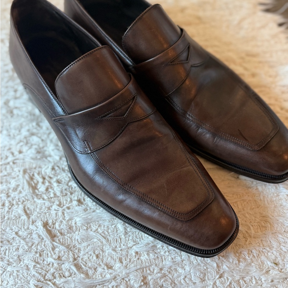 Ermenegildo Zegna Brown Leather Slip-On Loafers men’s size 13 - Picture 4 of 6